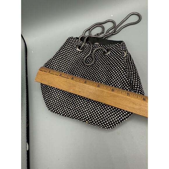 Black Rhinestone Evening Bag Crystal Drawstring Purse Crossbody Shoulder Clutch - Picture 6 of 6